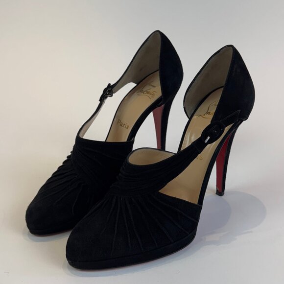 Louboutin Black Suede Drapiday 120 D'Orsay Pumps, Size 40 EU - Picture 2 of 16